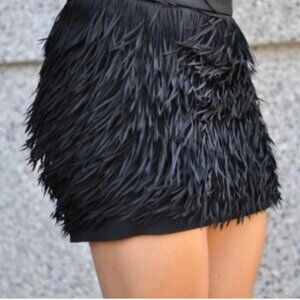 Express Fringe Mini Skirt Black Waistband Fun Flirty Fully Lined Zipper Hook Eye